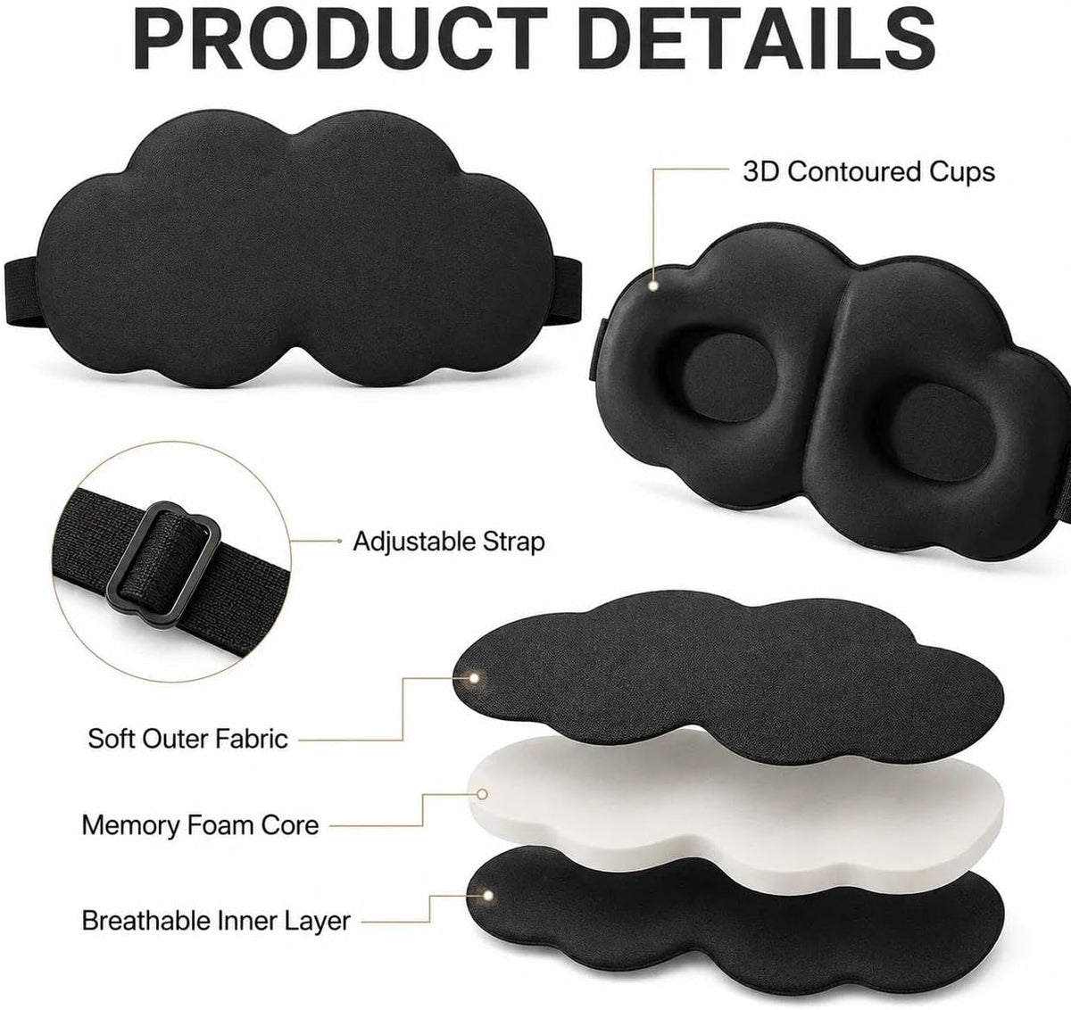 3D Cloud-Contour Sleep Mask Set — 3 Pack