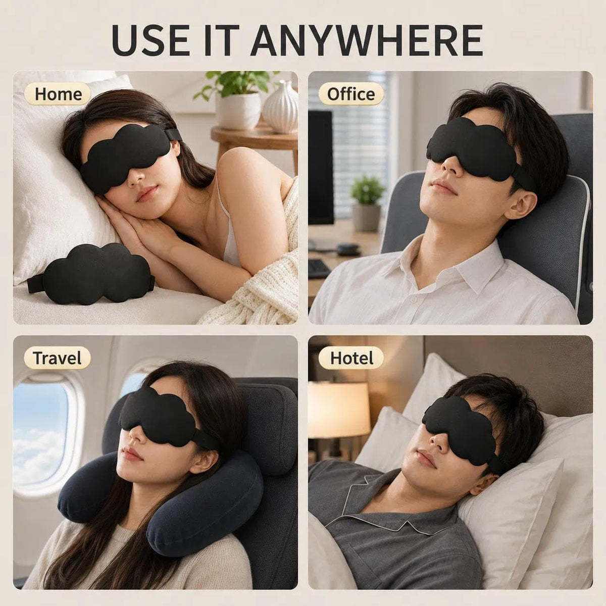 3D Cloud-Contour Sleep Mask Set — 3 Pack