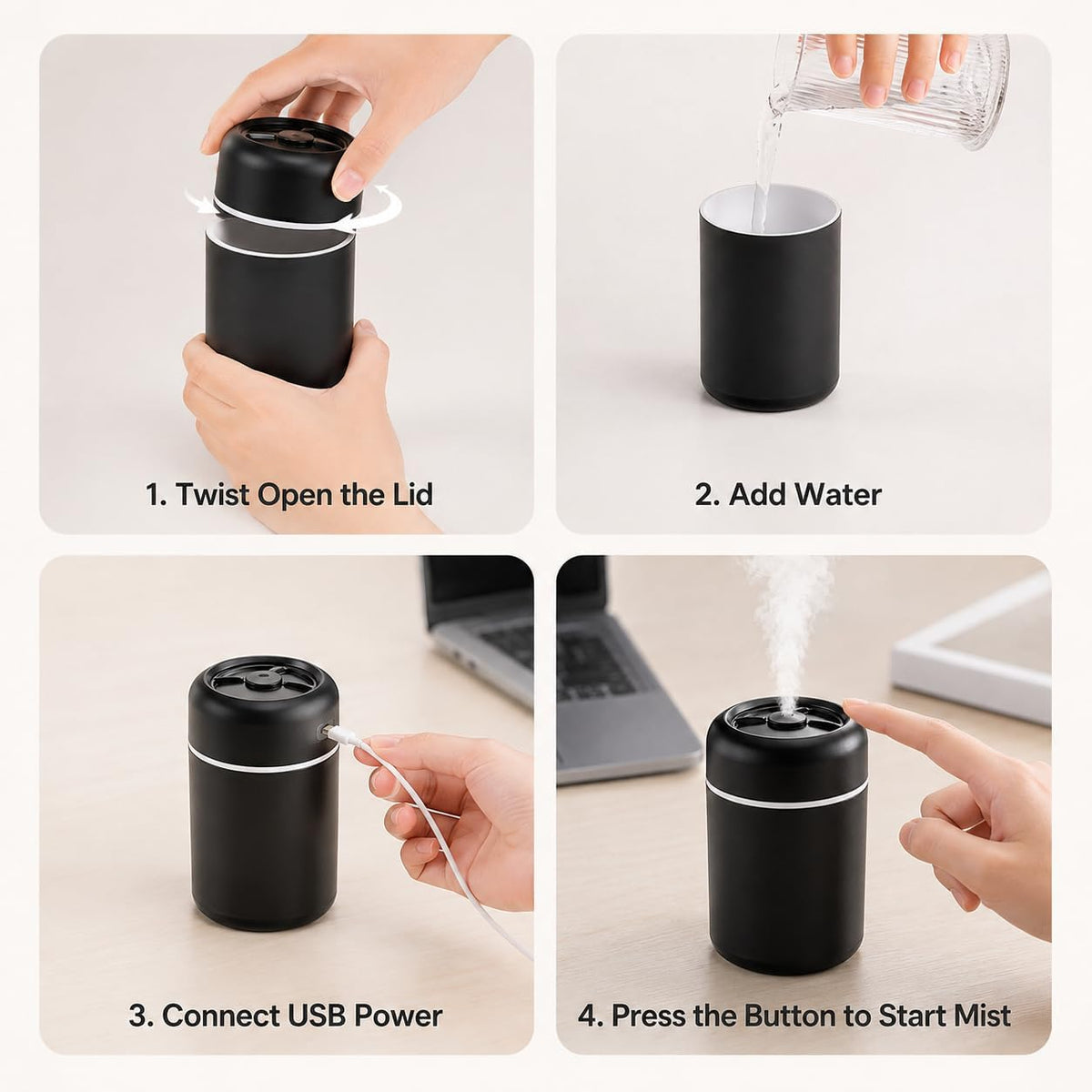 Compact USB Mist Humidifier — 300 ml